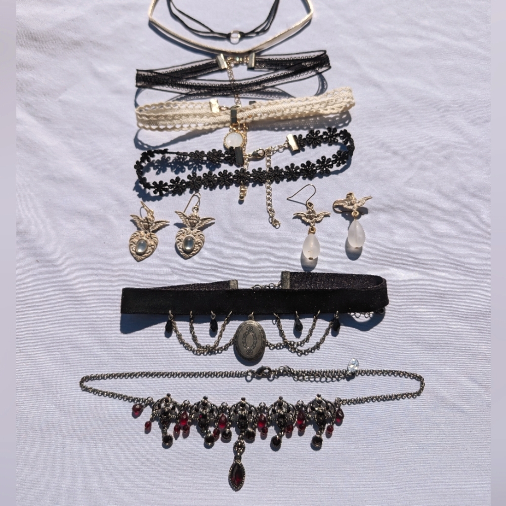 Vintage Goth Choker Necklace Bundle Set